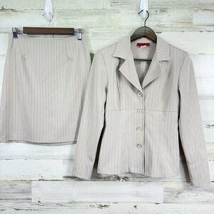 Alyn Paige Womens Y2K Pinstripe Tan Skirt Suit Set Business Career Outfit Sz 5/6